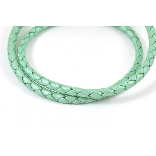 BRAIDED LEATHER CORD 4MM MINT GREEN